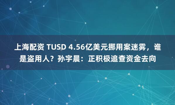 上海配资 TUSD 4.56亿美元挪用案迷雾，谁是盗用人？孙宇晨：正积极追查资金去向